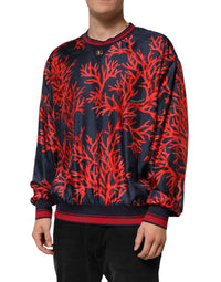 Dolce & Gabbana Silk Navy Red Coral Print Pullover Men's Sweater