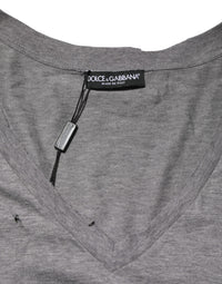 Dolce & Gabbana Gray Cotton Tattered Logo Patch Men Men's T-shirt