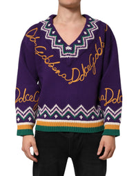 Dolce & Gabbana Dolce & Gabbana Purple Wool DG Logo Men Knit Pullover Men's Sweater