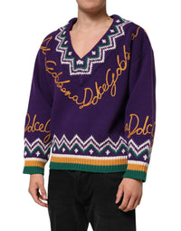 Dolce & Gabbana Dolce & Gabbana Purple Wool DG Logo Men Knit Pullover Men's Sweater