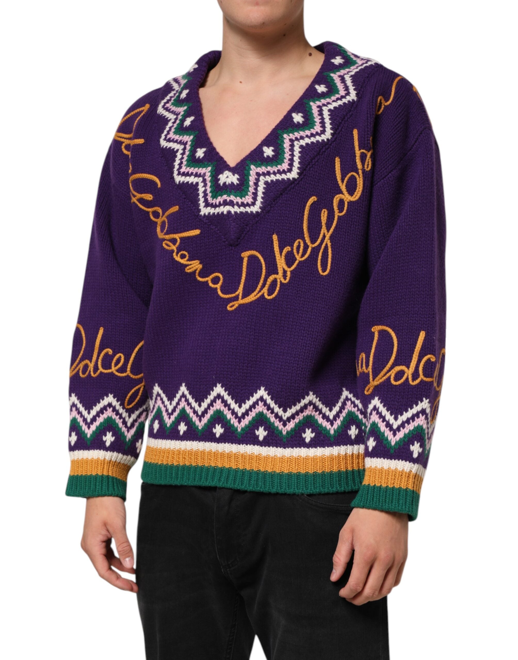 Dolce & Gabbana Dolce & Gabbana Purple Wool DG Logo Men Knit Pullover Men's Sweater