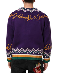 Dolce & Gabbana Dolce & Gabbana Purple Wool DG Logo Men Knit Pullover Men's Sweater