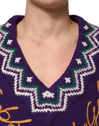 Dolce & Gabbana Dolce & Gabbana Purple Wool DG Logo Men Knit Pullover Men's Sweater