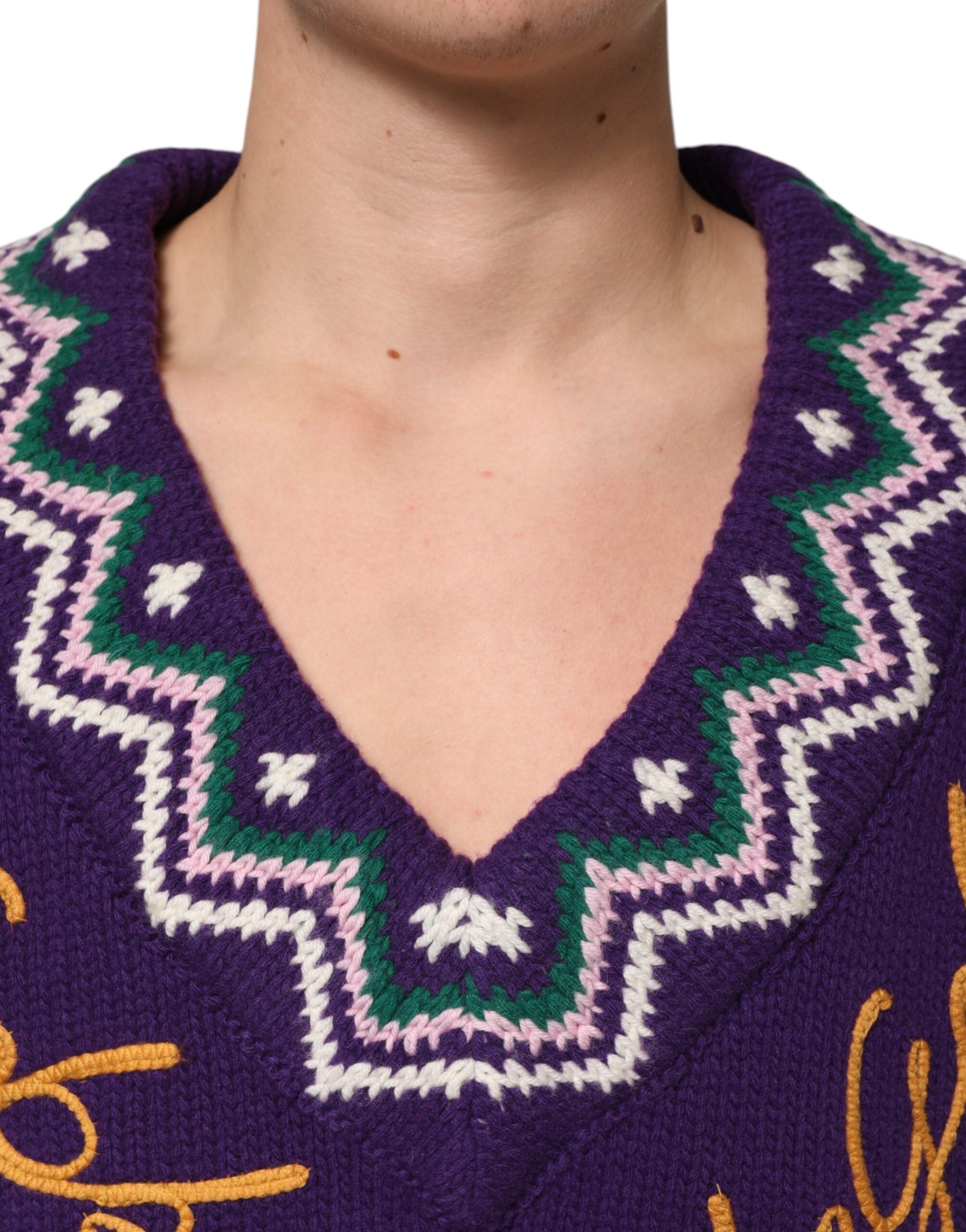 Dolce & Gabbana Dolce & Gabbana Purple Wool DG Logo Men Knit Pullover Men's Sweater