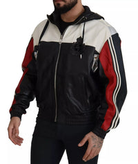 Dolce & Gabbana Black Leather Hooded Blouson Men's Jacket
