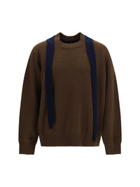 Sacai Men Wool Knit Cardigan With Integrated Scarf
