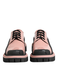 Dolce & Gabbana Light Powder Pink Black Leather Lace-Up Women's Shoes