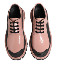 Dolce & Gabbana Light Powder Pink Black Leather Lace-Up Women's Shoes