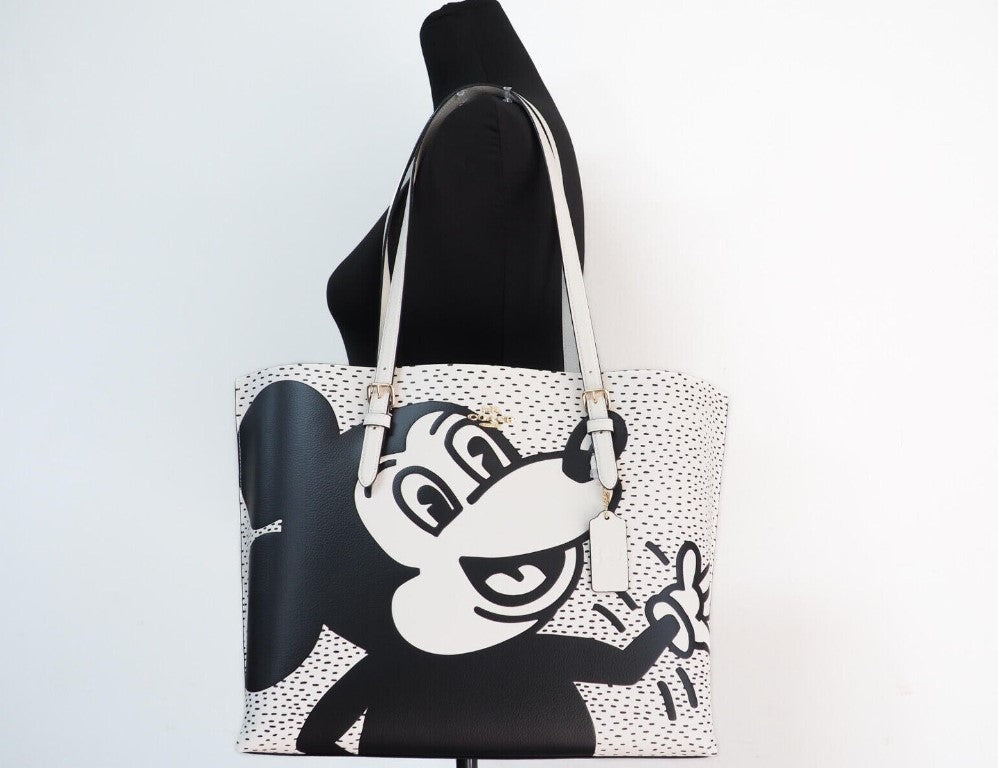 COACH Mickey Mouse Signature Tote Bag BlackWhite C4159