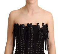 Dolce & Gabbana Black Cady Sleeveless Lace Up Bodycon Women's Dress
