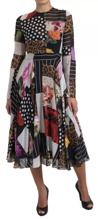 Dolce & Gabbana Multicolor Patchwork Floral Leopard Women's Dress