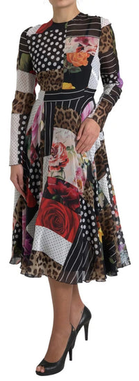 Dolce & Gabbana Multicolor Patchwork Floral Leopard Women's Dress