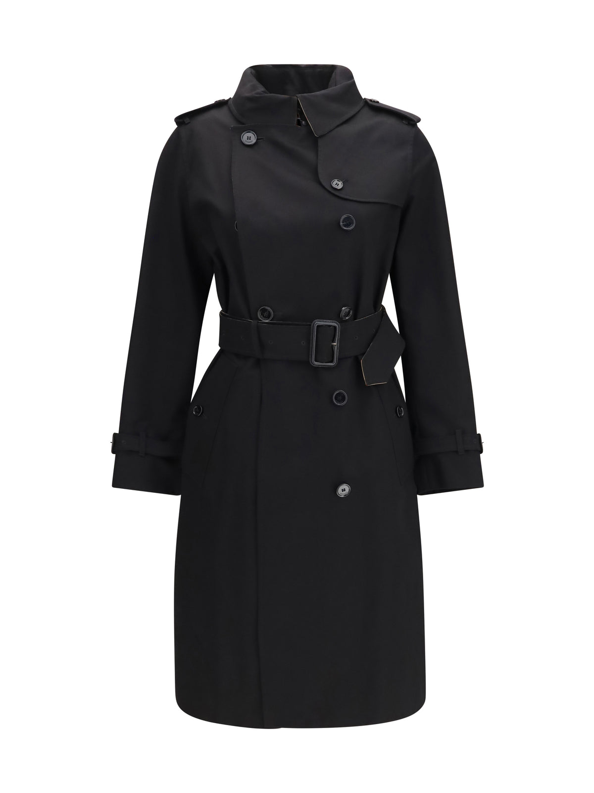 Burberry Women Long Gabardine Trench Coat With Check Collar