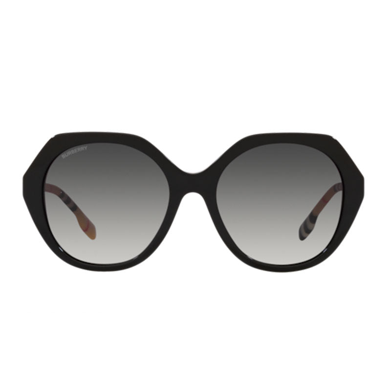 Burberry Sunglasses Round Full Rim, Black Frame and Grey Gradient Lens BE437538538G
