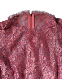 Dolce & Gabbana Pink Floral Lace Long Sleeve Midi Women's Dress