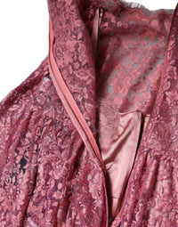 Dolce & Gabbana Pink Floral Lace Long Sleeve Midi Women's Dress