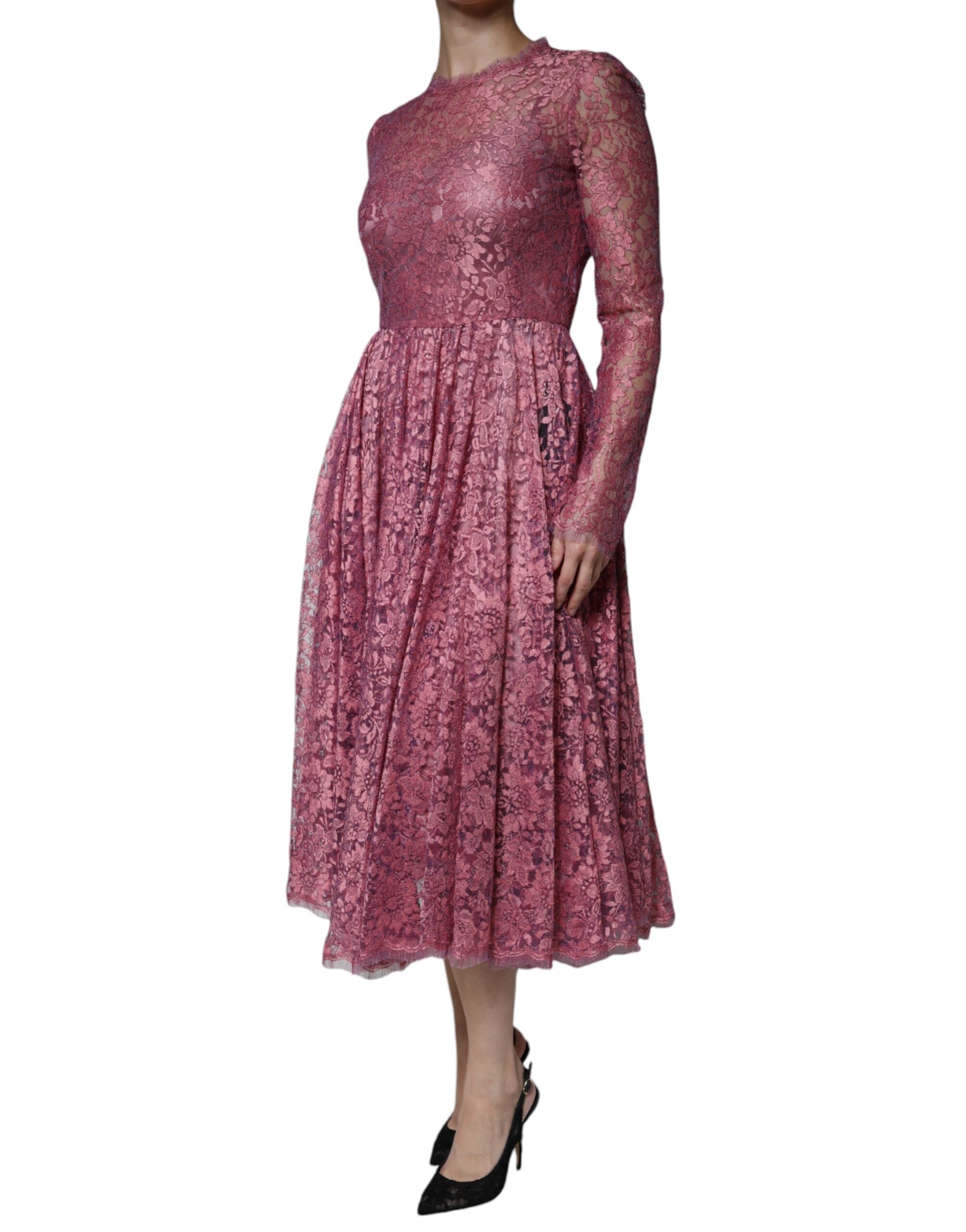 Dolce & Gabbana Pink Floral Lace Long Sleeve Midi Women's Dress – Bluefly