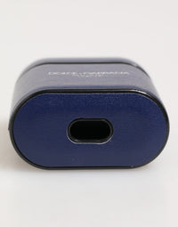 Dolce & Gabbana Blue Leather Logo Print Flip Holder Men Airpods Case