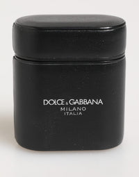 Dolce & Gabbana Dolce & Gabbana Black Calfskin Leather Logo Print Flip Holder Airpods  Case