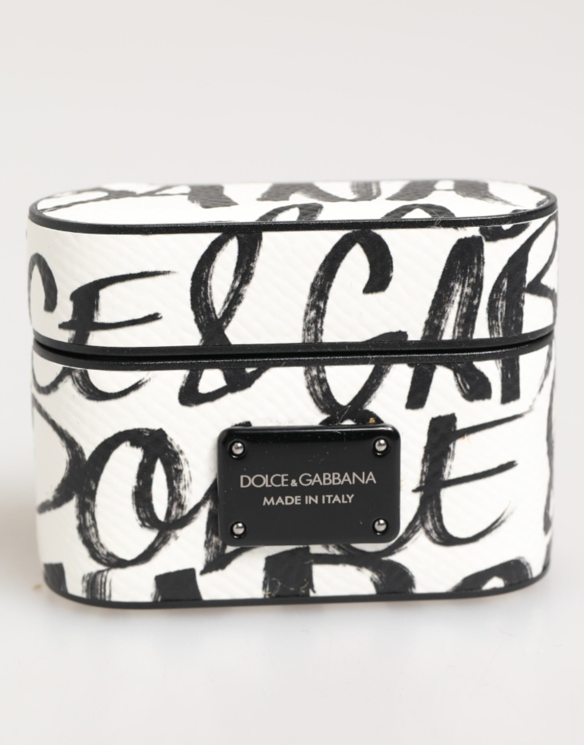Dolce & Gabbana Dolce & Gabbana Black White Leather Monogram Print Logo Holder Airpods  Case