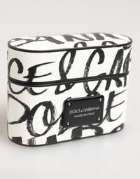 Dolce & Gabbana Dolce & Gabbana Black White Leather Monogram Print Logo Holder Airpods  Case