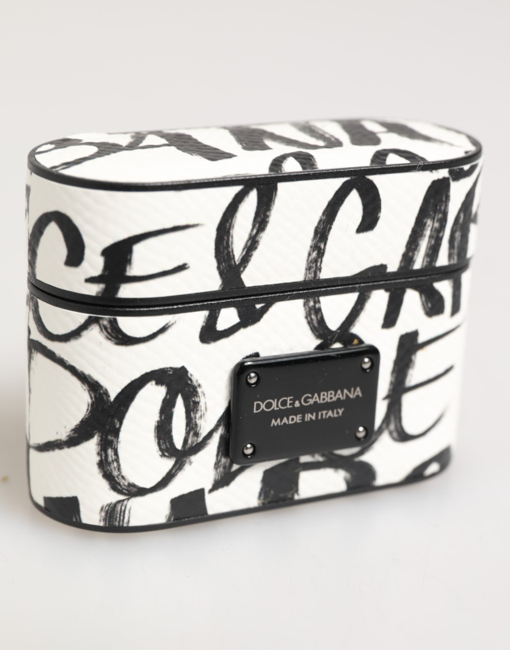 Dolce & Gabbana Dolce & Gabbana Black White Leather Monogram Print Logo Holder Airpods  Case