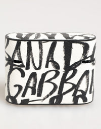 Dolce & Gabbana Dolce & Gabbana Black White Leather Monogram Print Logo Holder Airpods  Case