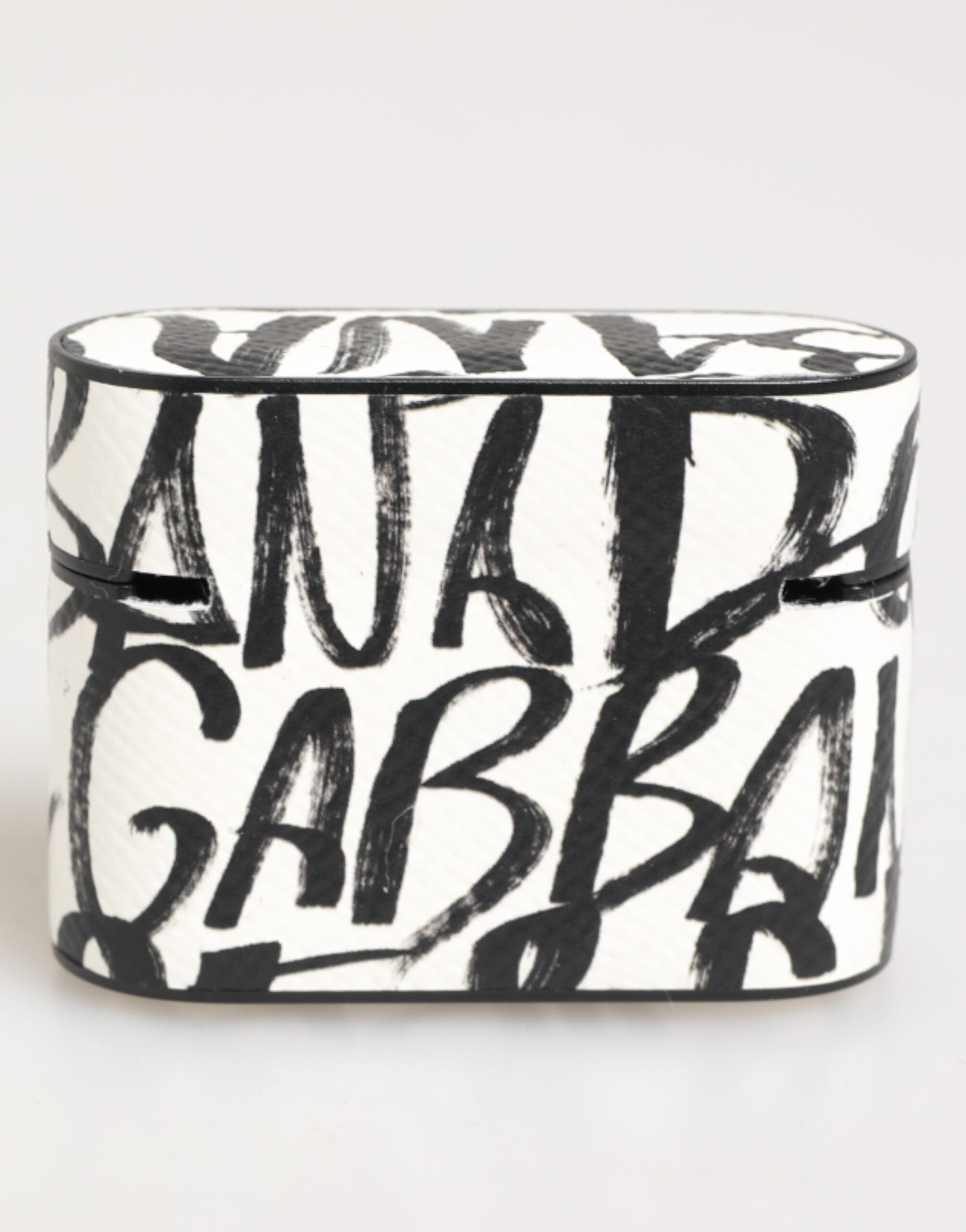 Dolce & Gabbana Dolce & Gabbana Black White Leather Monogram Print Logo Holder Airpods  Case