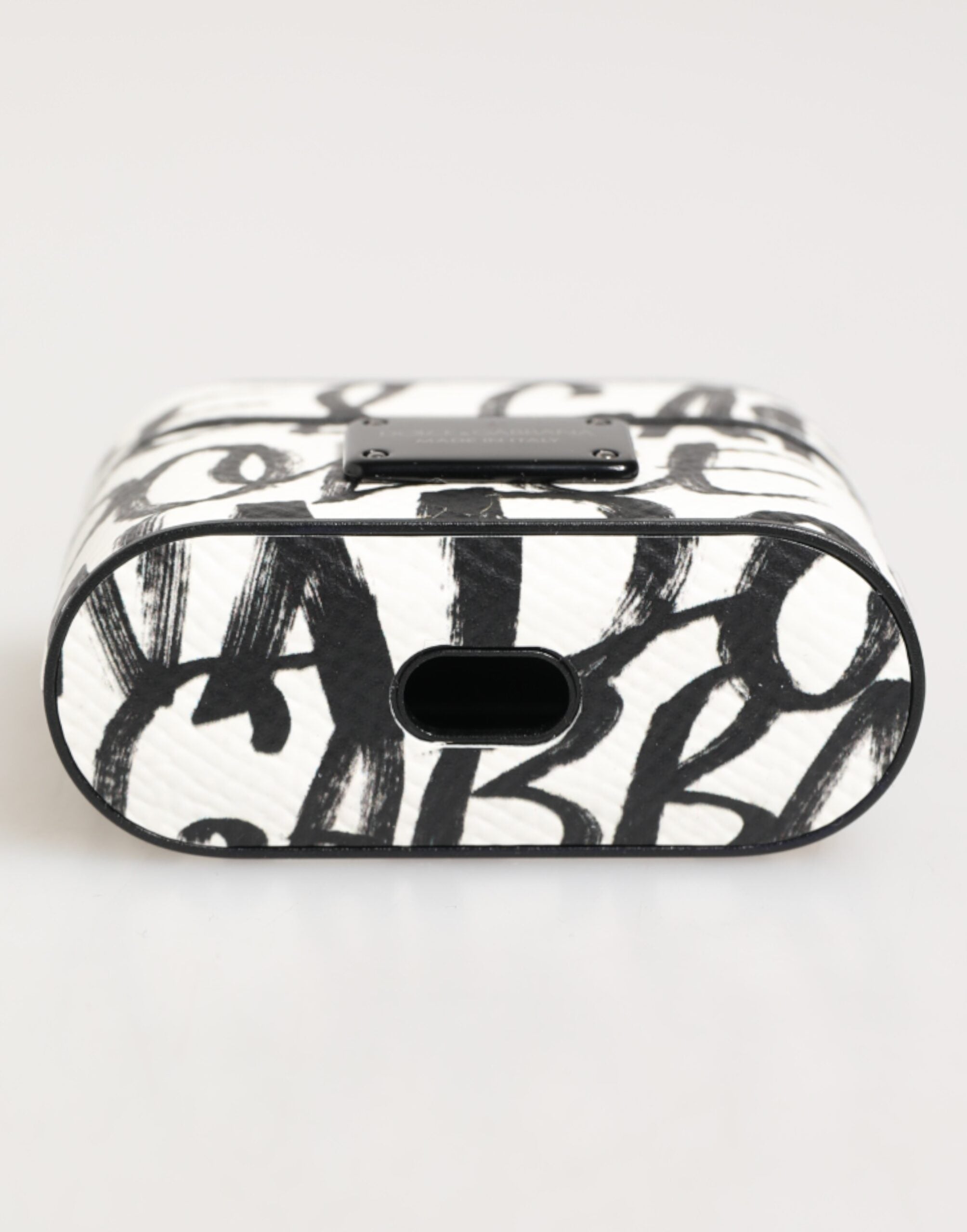Dolce & Gabbana Dolce & Gabbana Black White Leather Monogram Print Logo Holder Airpods  Case