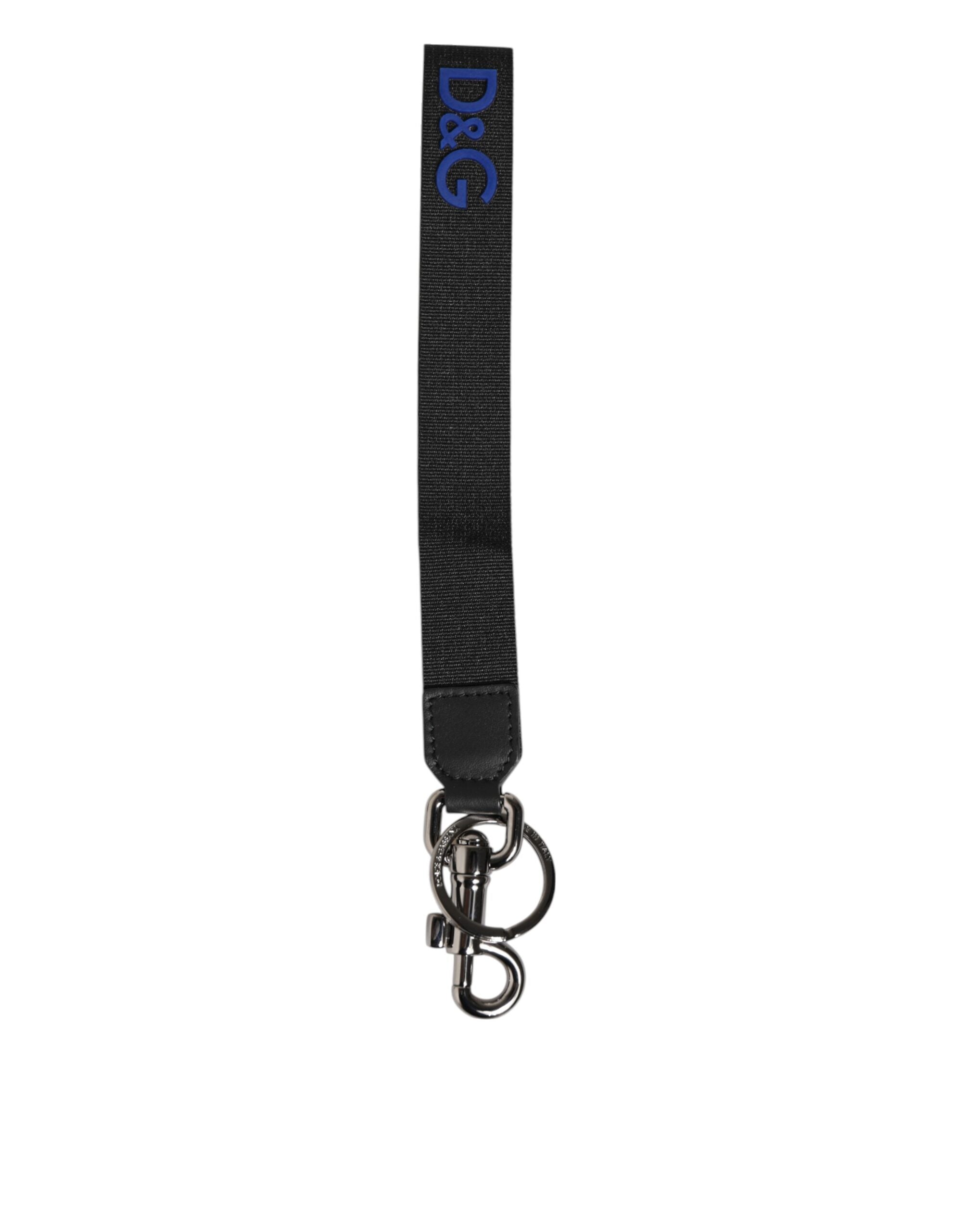 Dolce & Gabbana Dolce & Gabbana Black Blue DG Logo Polyester Brass Holder Keychain Men's Keyring