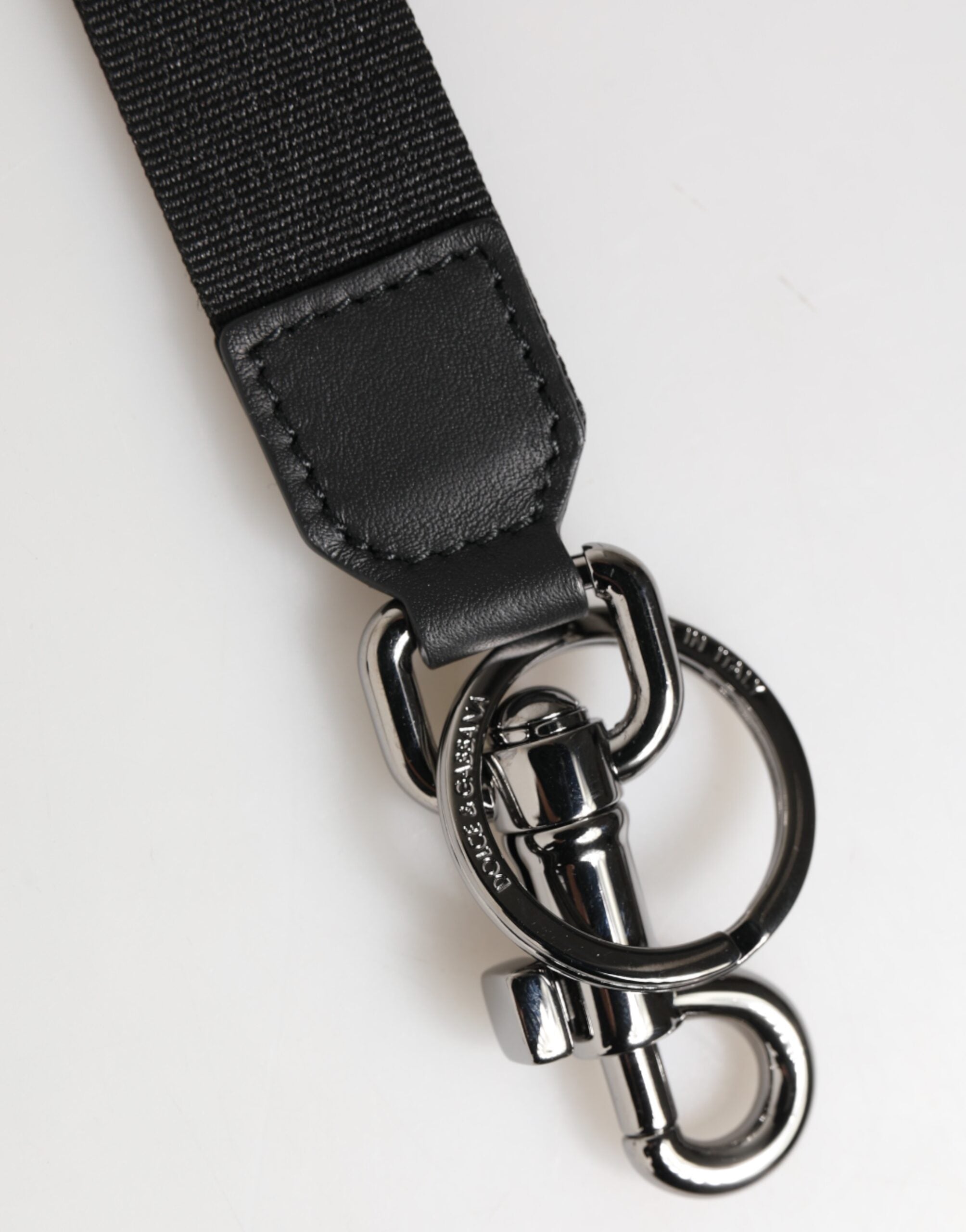 Dolce & Gabbana Dolce & Gabbana Black Blue DG Logo Polyester Brass Holder Keychain Men's Keyring