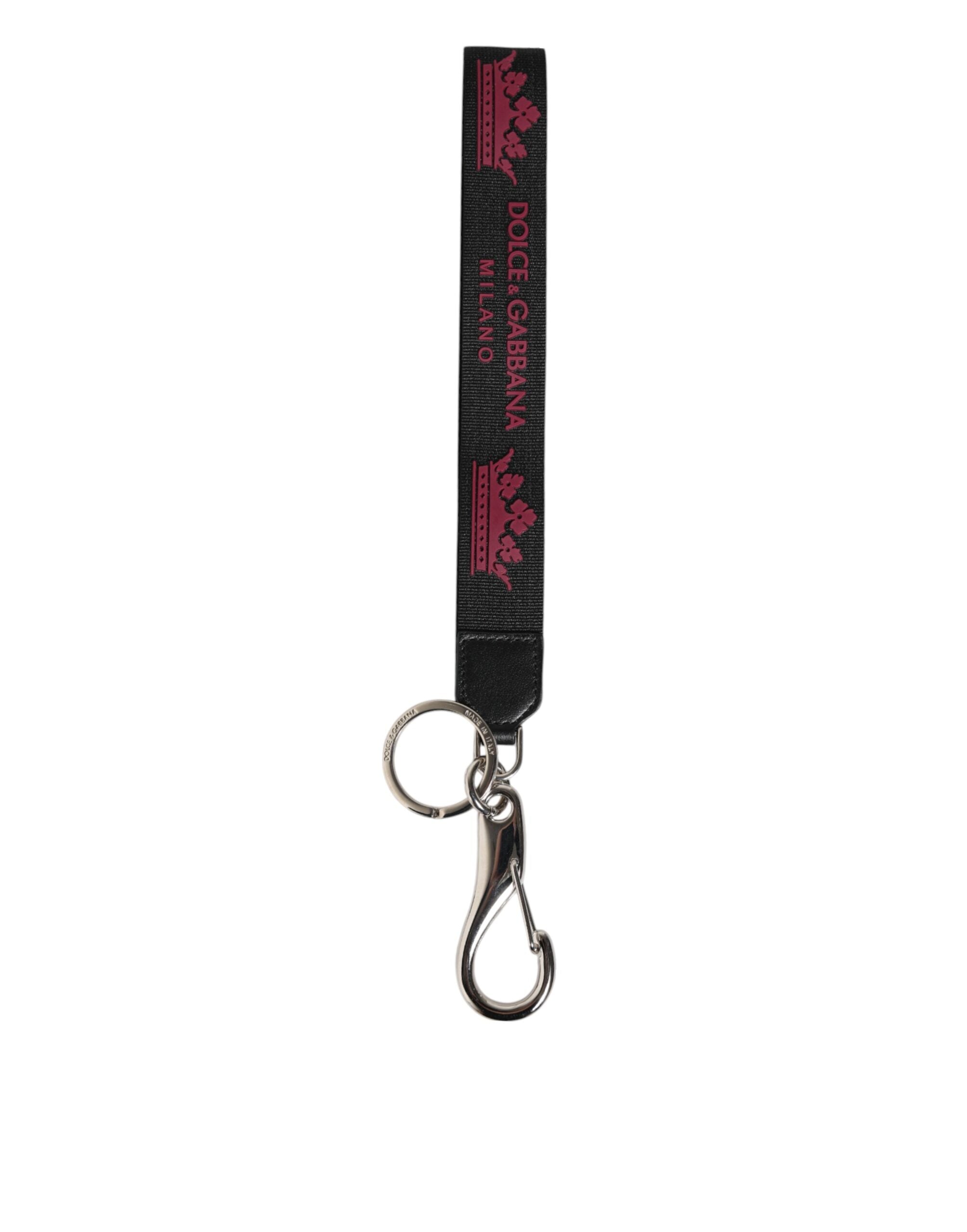 Dolce & Gabbana Dolce & Gabbana Black Burgundy Nylon DG Logo Crown Holder Keychain Men's Keyring