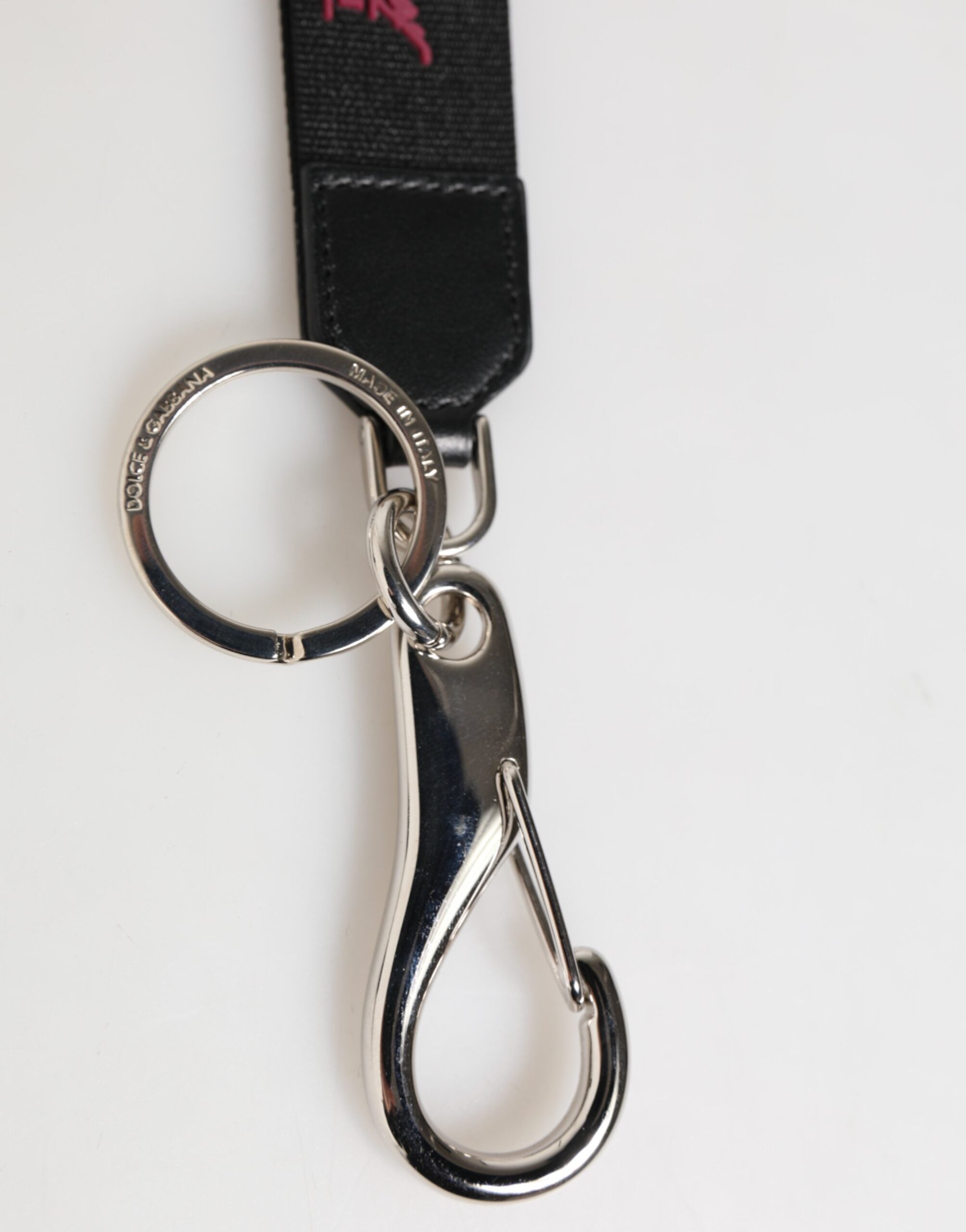 Dolce & Gabbana Dolce & Gabbana Black Burgundy Nylon DG Logo Crown Holder Keychain Men's Keyring