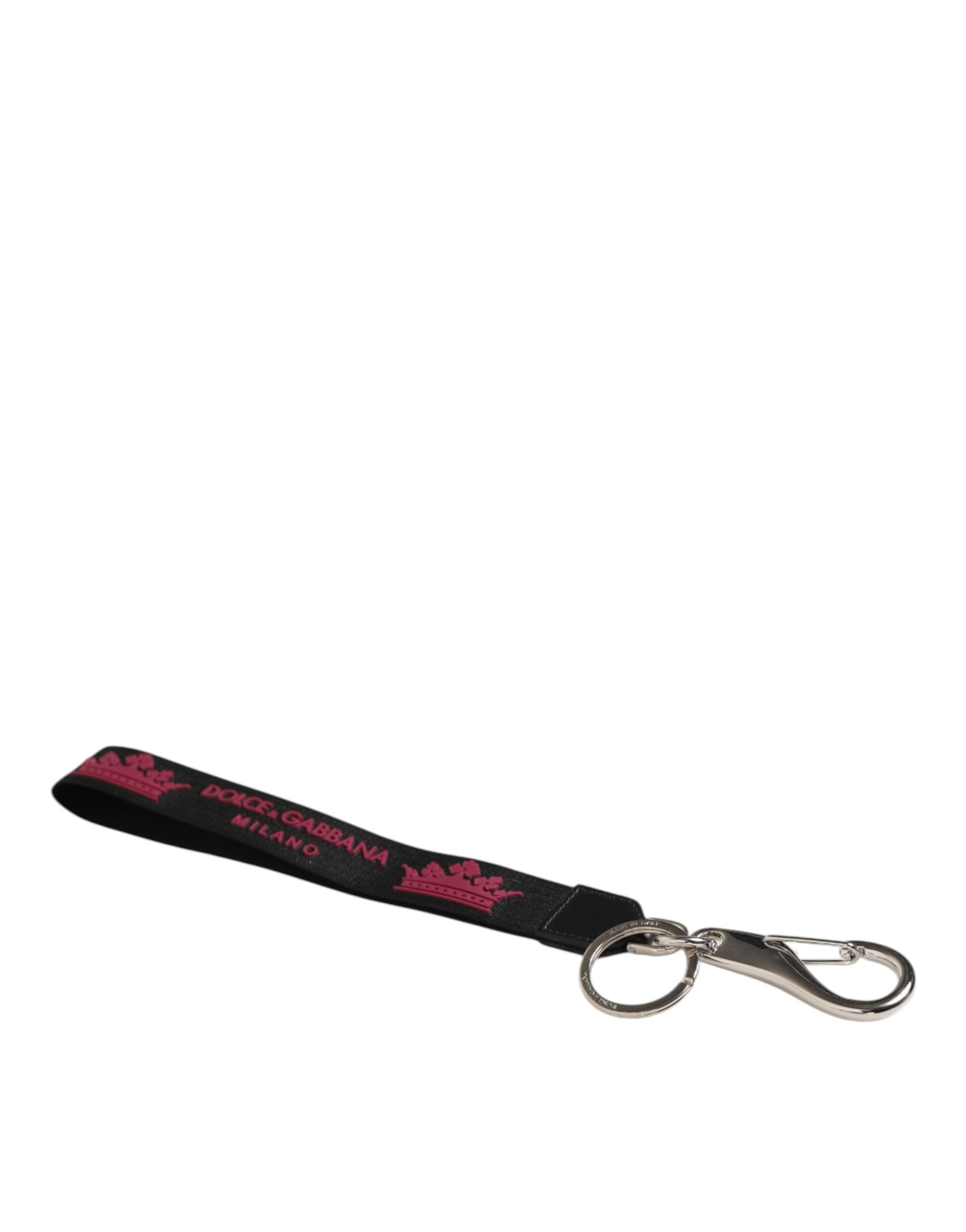 Dolce & Gabbana Dolce & Gabbana Black Burgundy Nylon DG Logo Crown Holder Keychain Men's Keyring