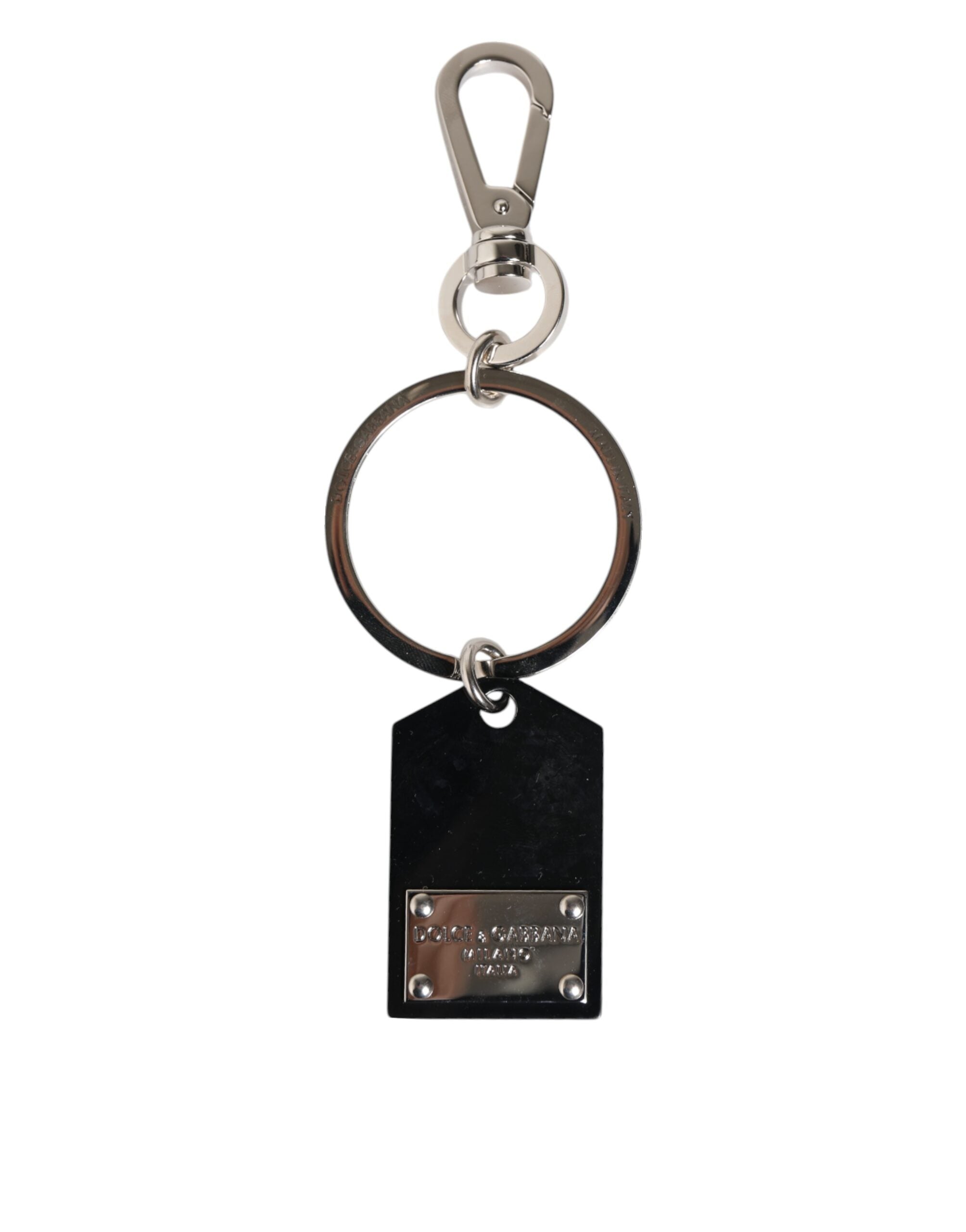 Dolce & Gabbana Dolce & Gabbana Black Sint Glass Plaque DG Logo Metal PlateKeychain Men's Keyring