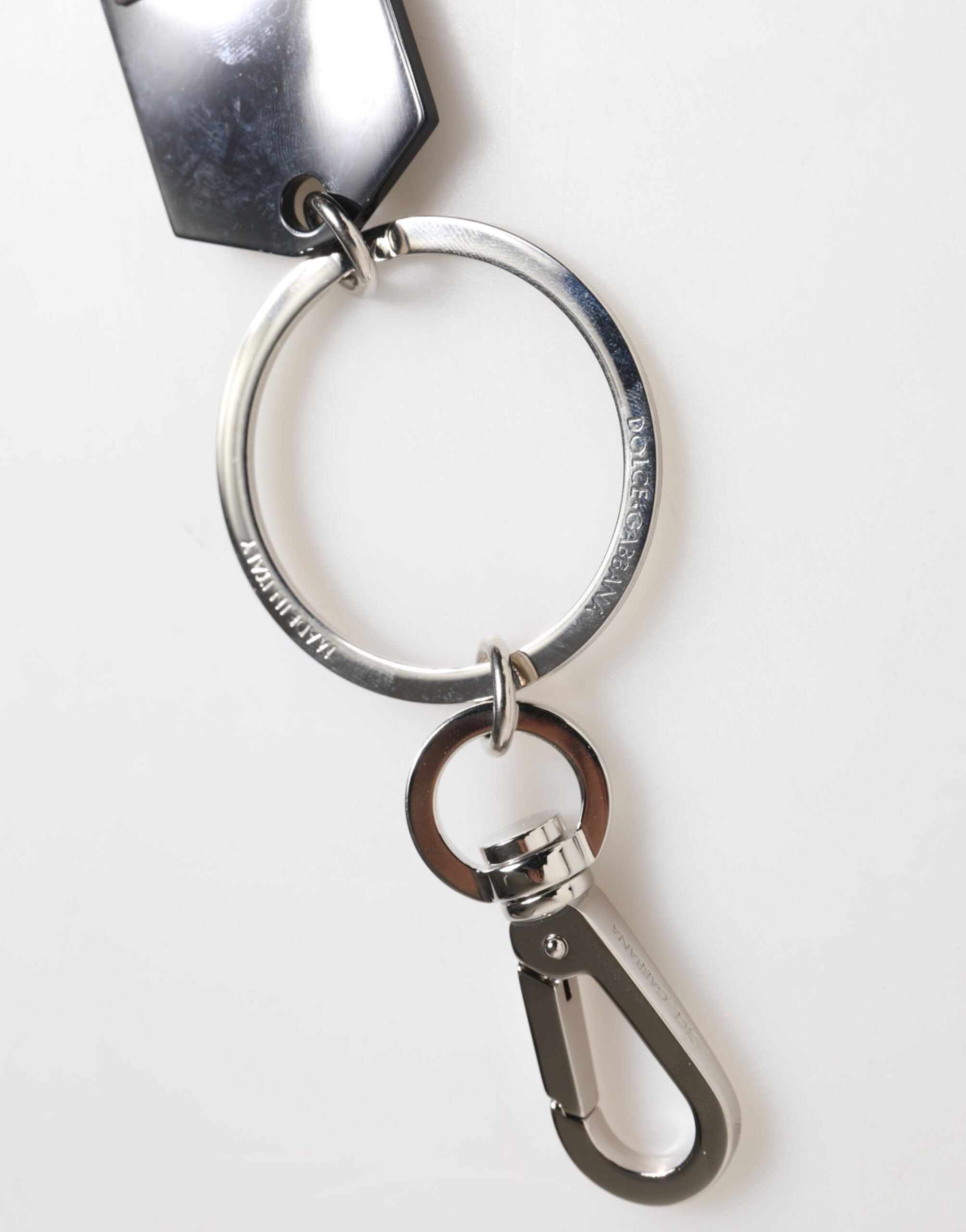 Dolce & Gabbana Dolce & Gabbana Black Sint Glass Plaque DG Logo Metal PlateKeychain Men's Keyring