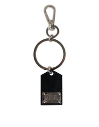 Dolce & Gabbana Dolce & Gabbana Black Sint Glass Plaque DG Logo Metal PlateKeychain Men's Keyring