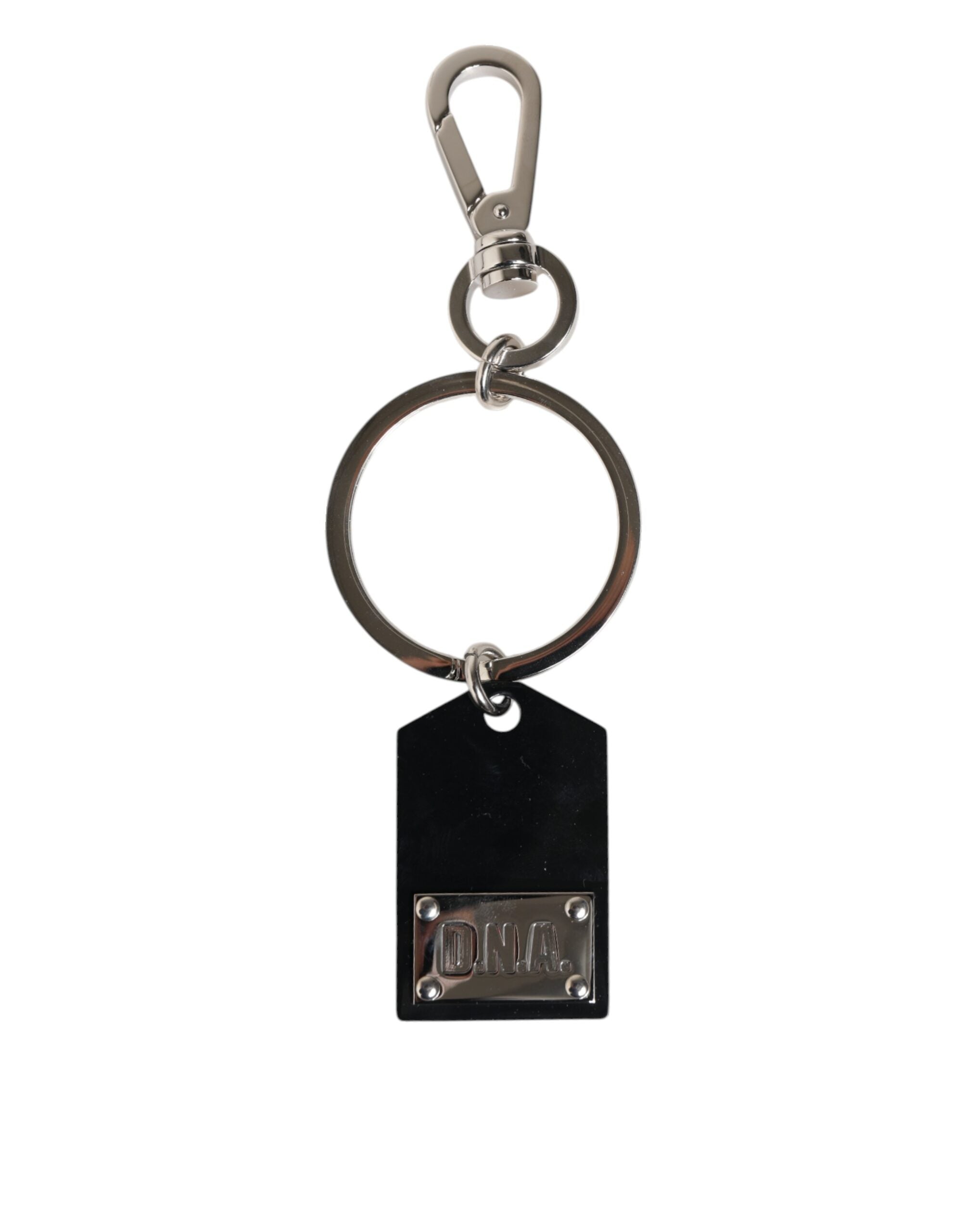 Dolce & Gabbana Dolce & Gabbana Black Sint Glass Plaque DG Logo Metal PlateKeychain Men's Keyring