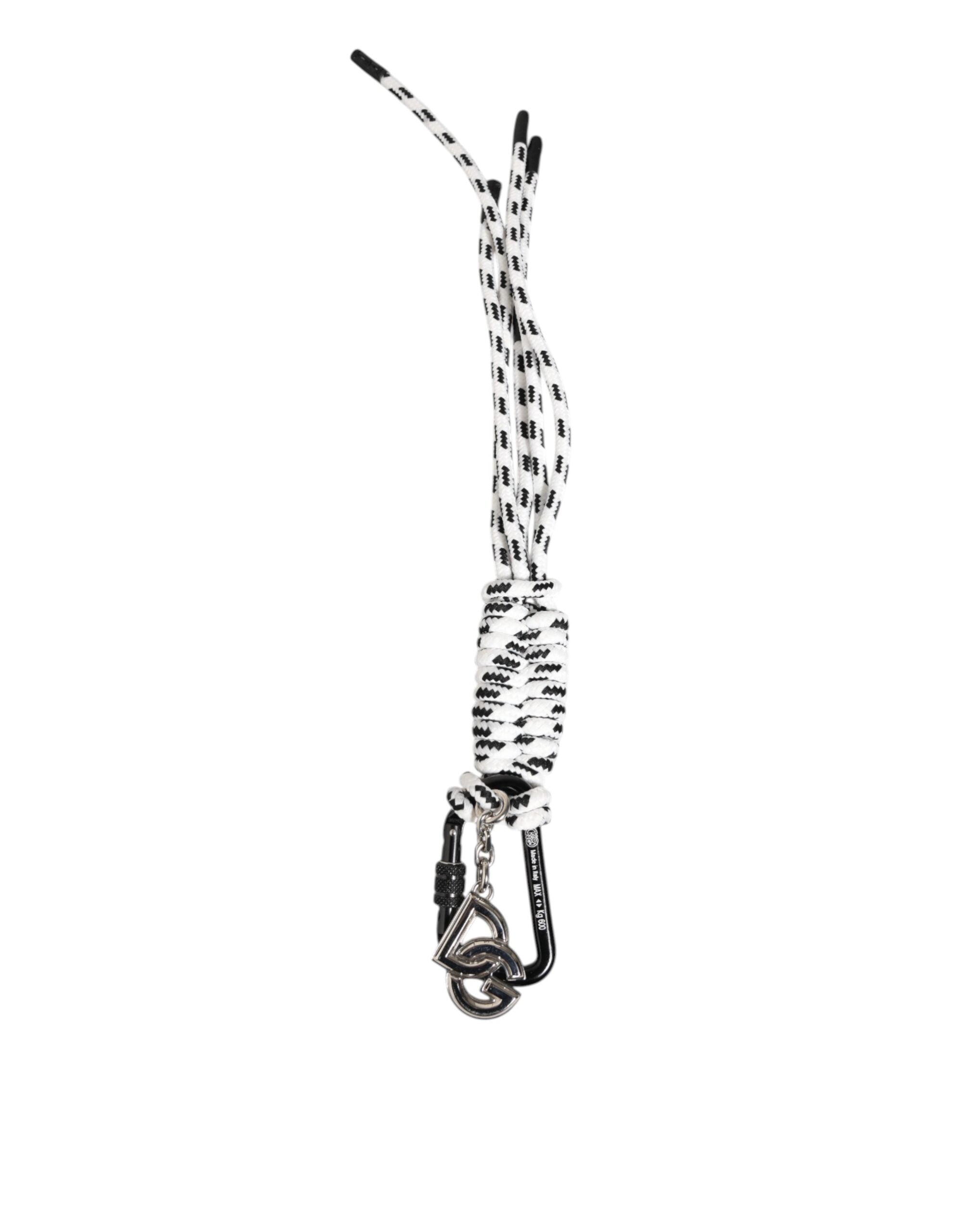 Dolce & Gabbana Dolce & Gabbana Black White Polyester Tape String DG Logo Keychain Men's Keyring