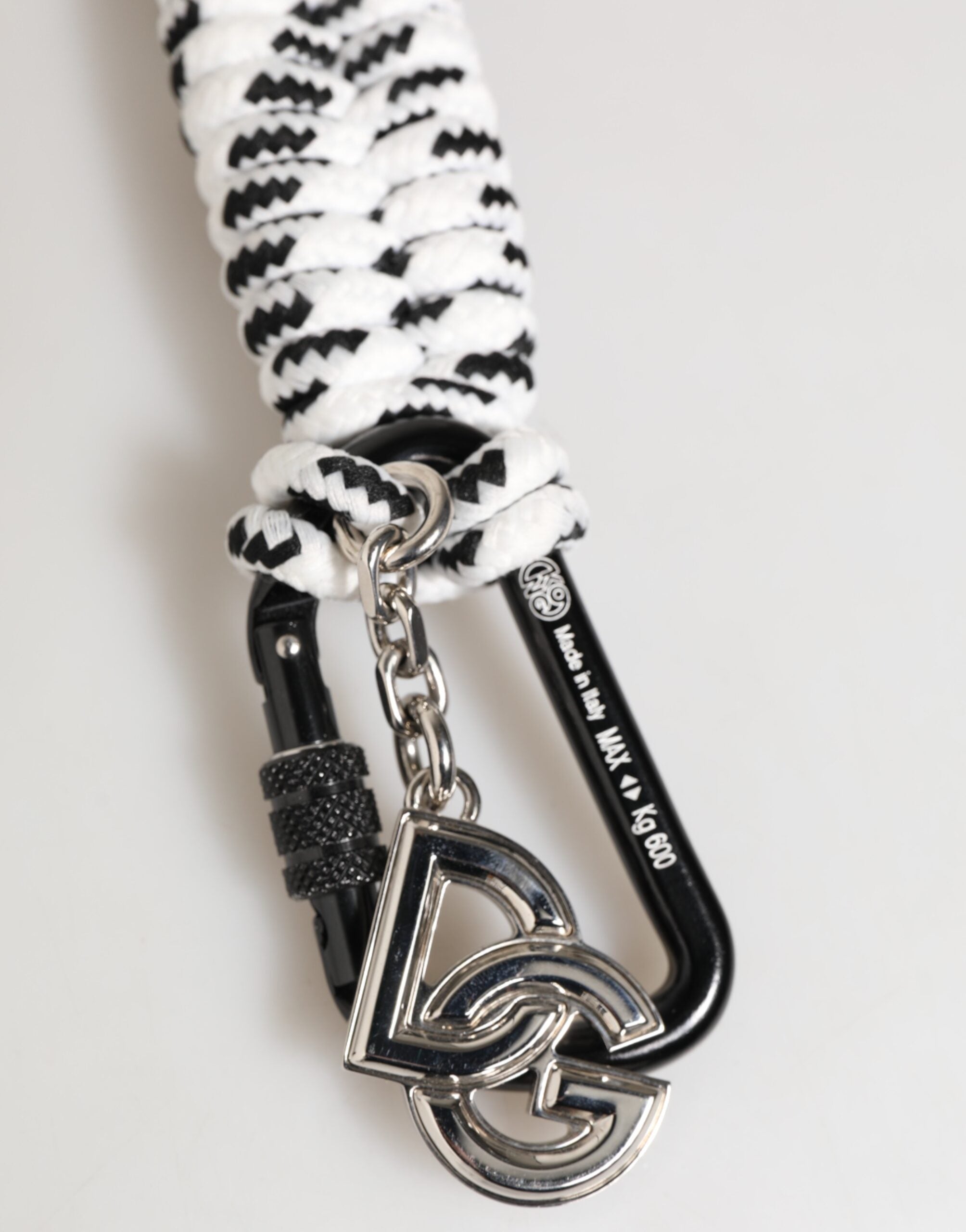 Dolce & Gabbana Dolce & Gabbana Black White Polyester Tape String DG Logo Keychain Men's Keyring