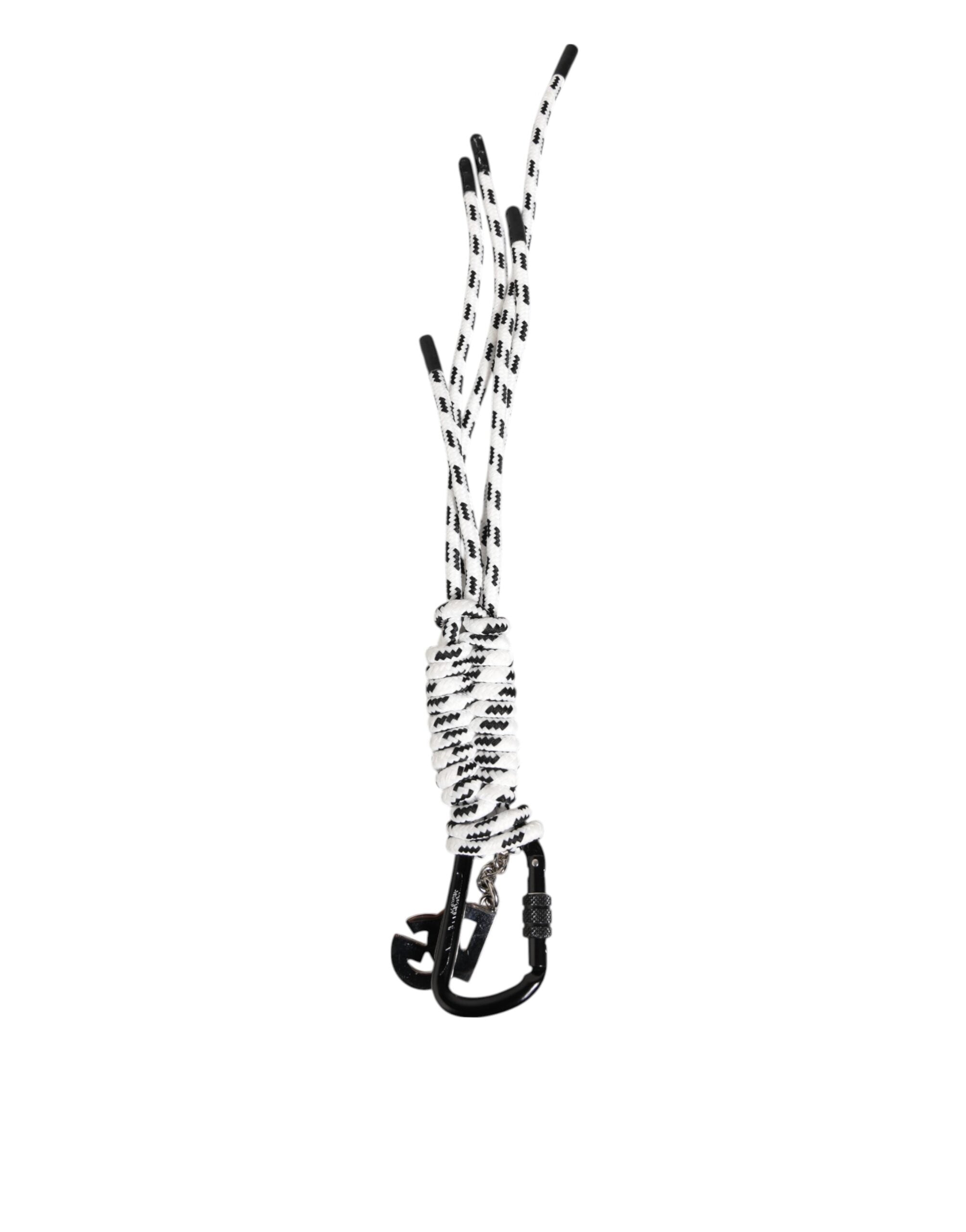 Dolce & Gabbana Dolce & Gabbana Black White Polyester Tape String DG Logo Keychain Men's Keyring