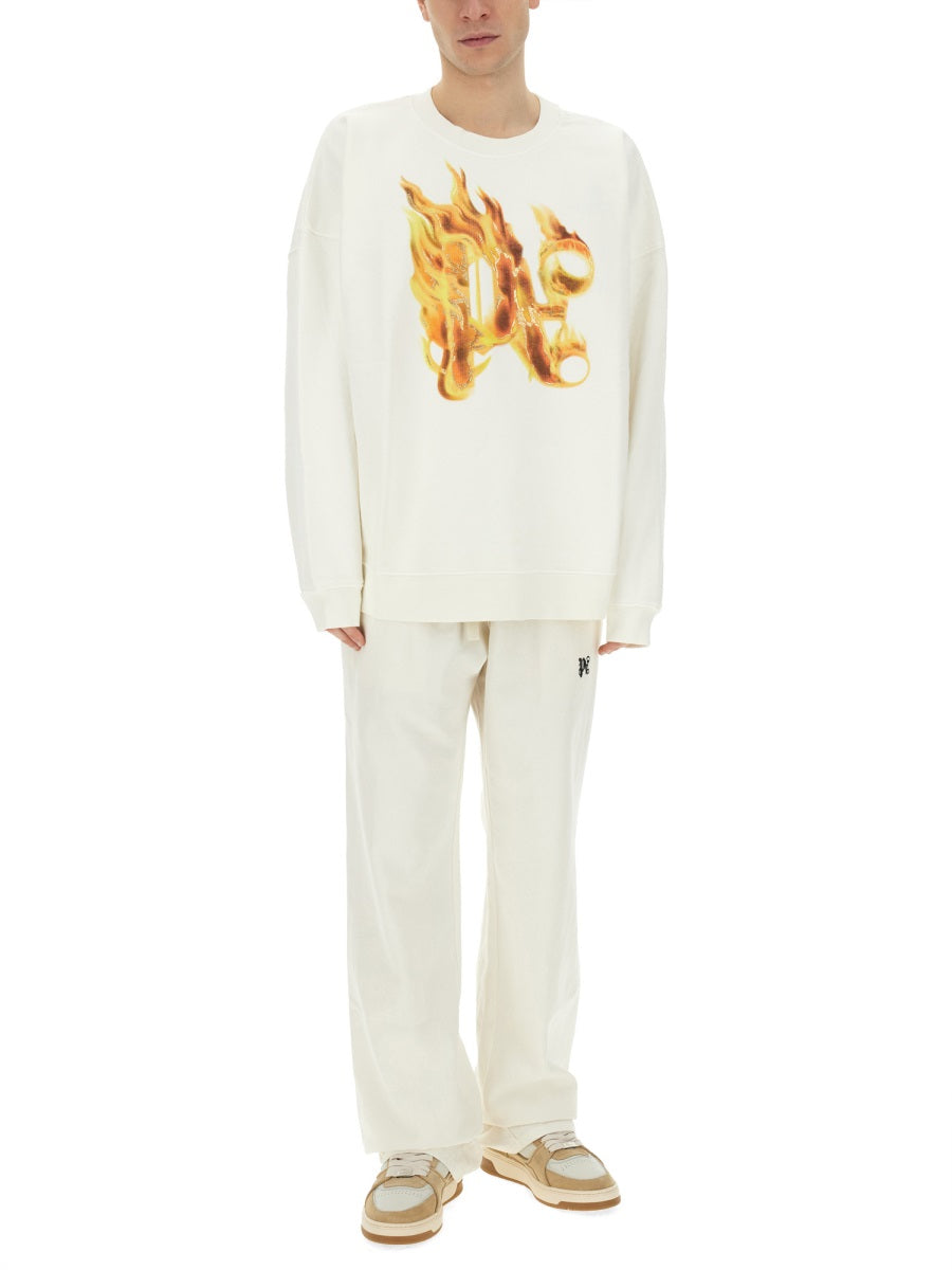 Palm Angels Men "Burning Monogram" Print Sweatshirt