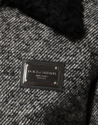 Dolce & Gabbana Gray Wool Herringbone Shearling Collar Bomber Men's Jacket