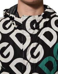 Dolce & Gabbana Black White Logo Print Hooded Coat Men Men's Jacket