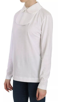 Dolce & Gabbana White Cotton Longsleeve Collared Women's Blouse