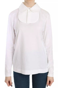 Dolce & Gabbana White Cotton Longsleeve Collared Women's Blouse
