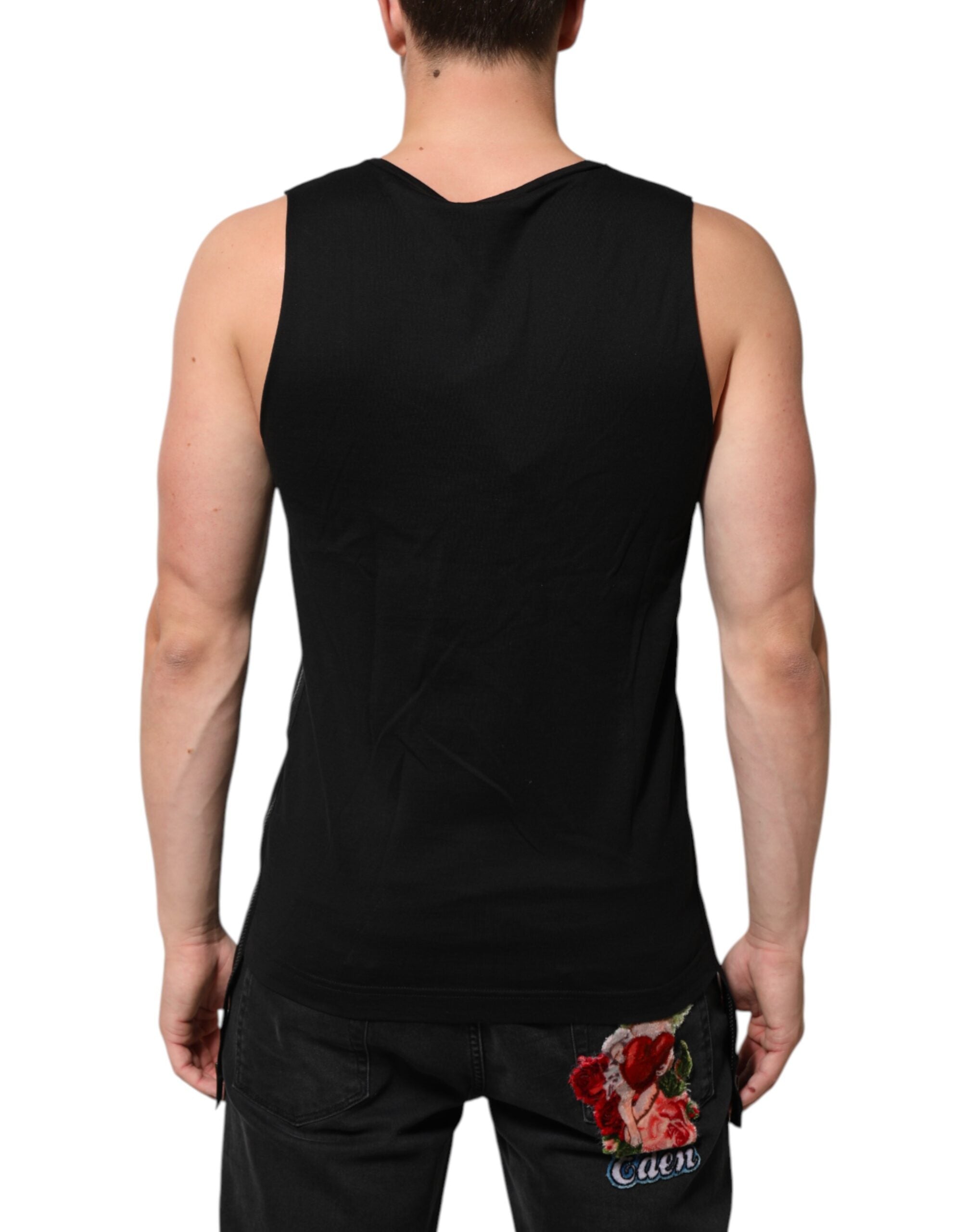 Dolce & Gabbana Black Cotton Sleeveless Tank Top DG Logo Men Men's