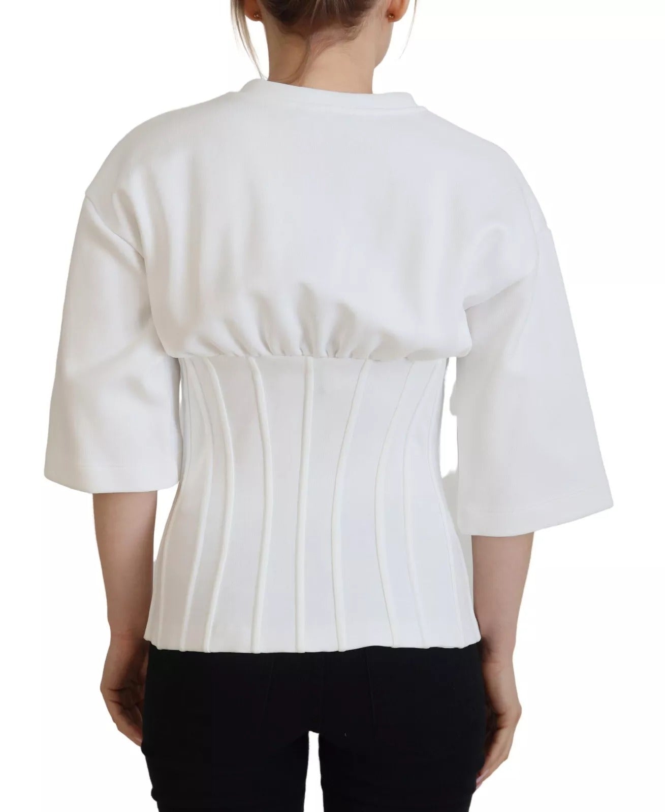 Dolce & Gabbana White Cotton Corset Stretch Top Women's T-shirt