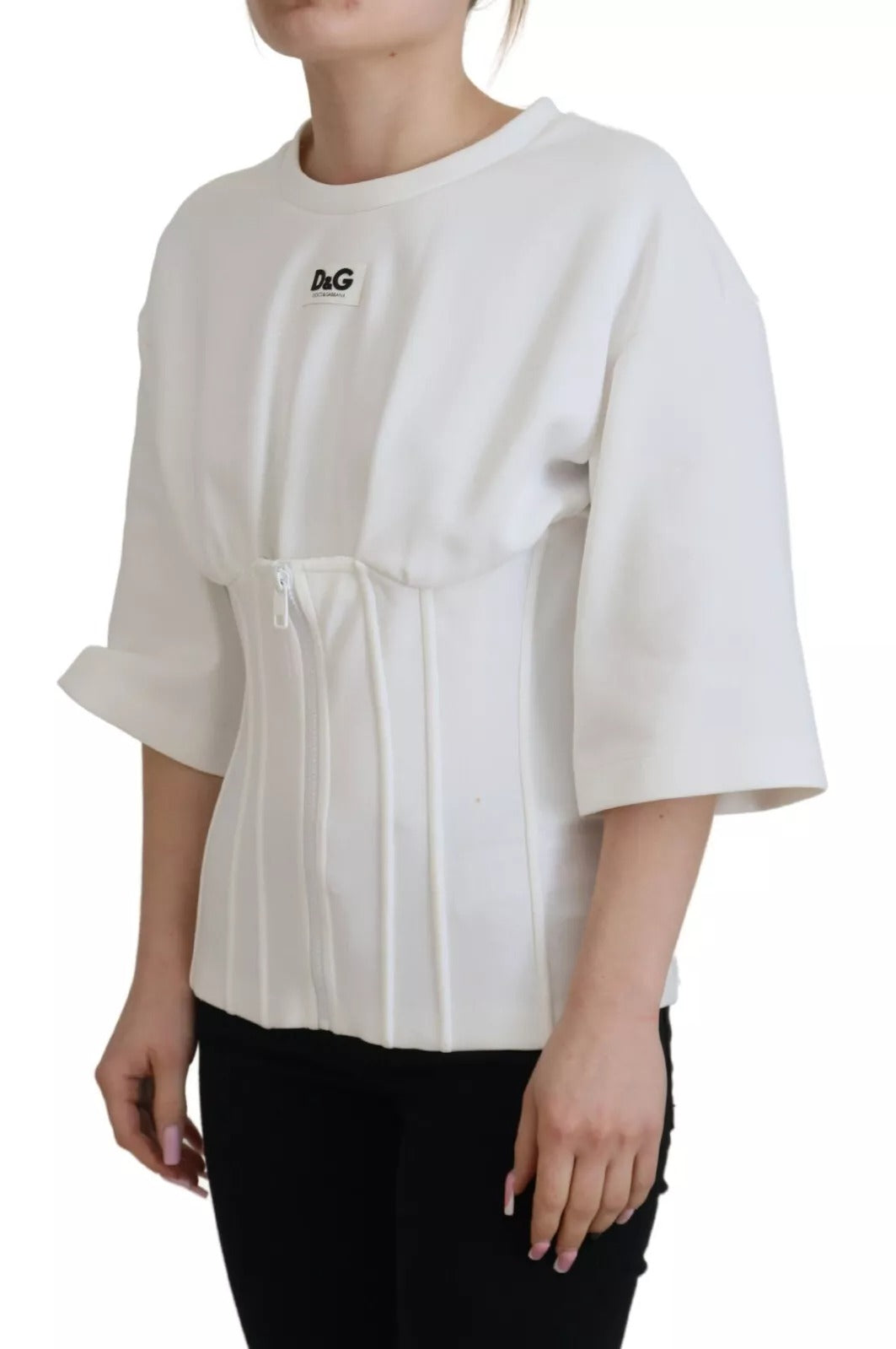 Dolce & Gabbana White Cotton Corset Stretch Top Women's T-shirt