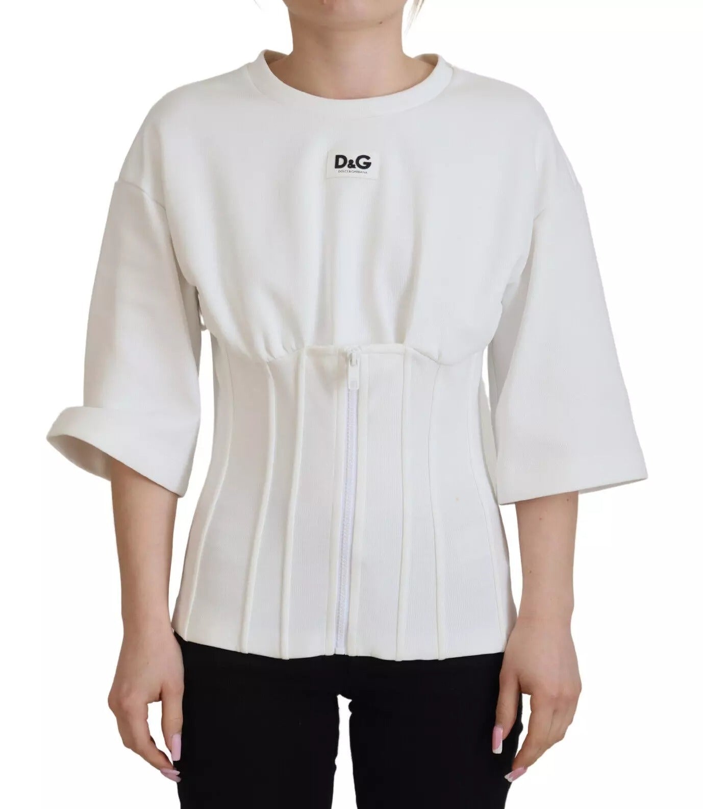 Dolce & Gabbana White Cotton Corset Stretch Top Women's T-shirt